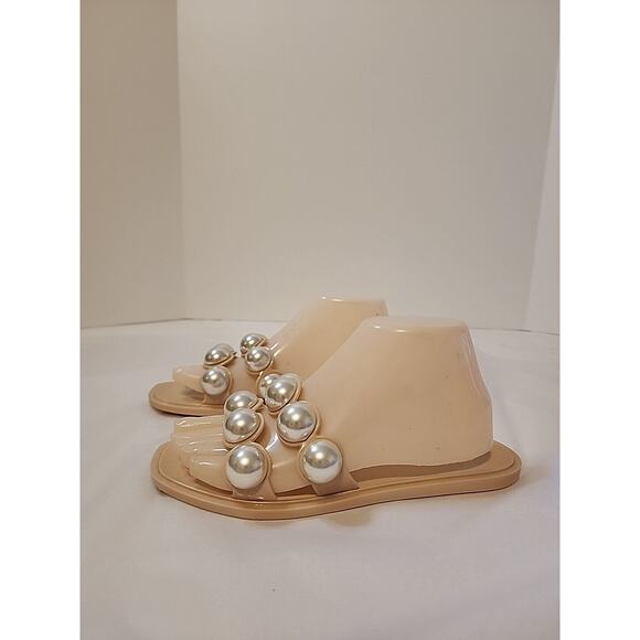 Asos Sz 7 Clear Jelly Slip On Flip Flops Flats Slides Pink Pearls - Picture 4 of 10